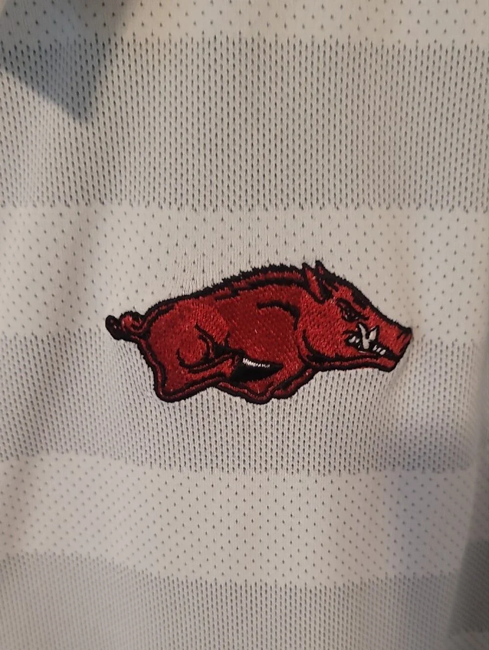 Nike Light Gray Striped Polo with Red Razorback Patch